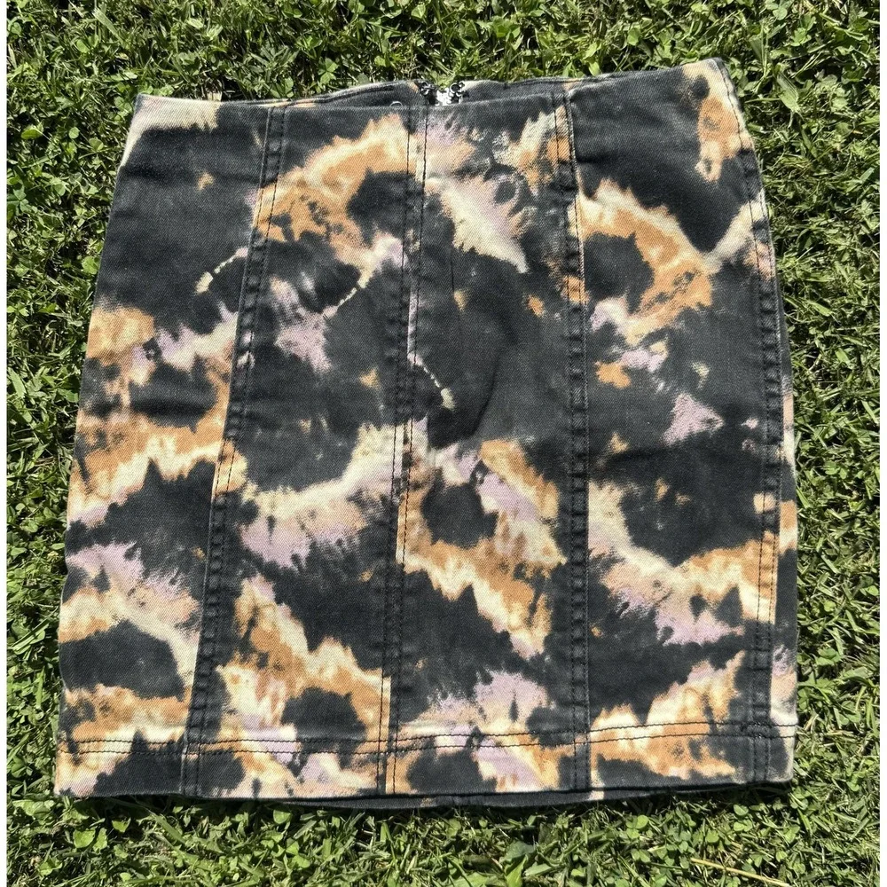 Free People Skirt Womens 0 Black Camo Denim Mini Zip Front Casual OB1066290